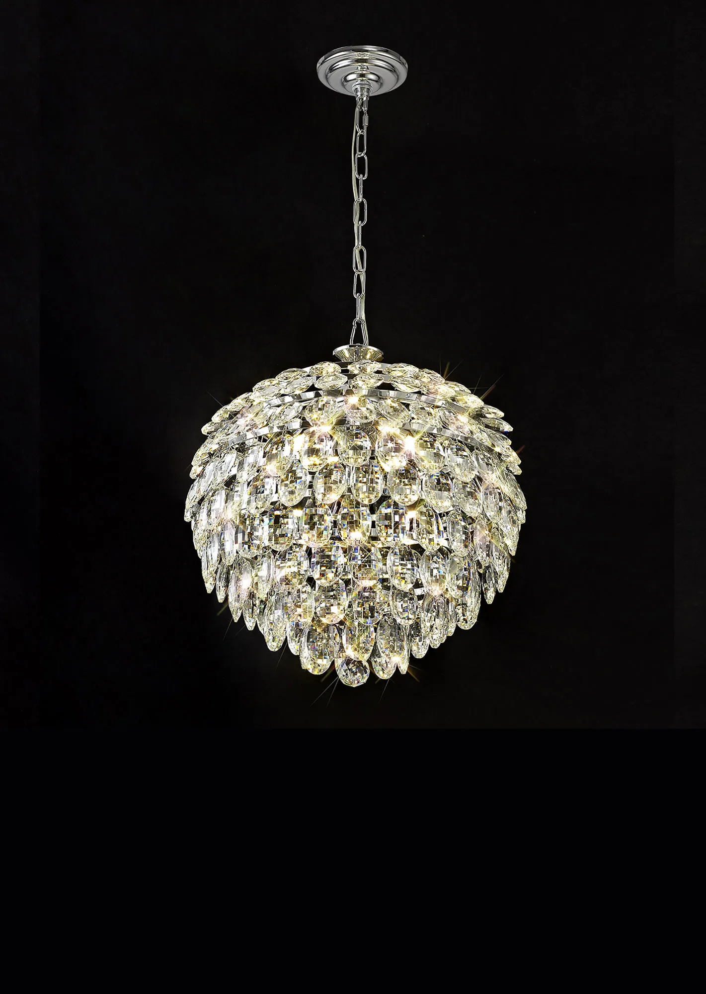 Coniston Polished Chrome Crystal Ceiling Lights Diyas Spherical Crystal Fittings